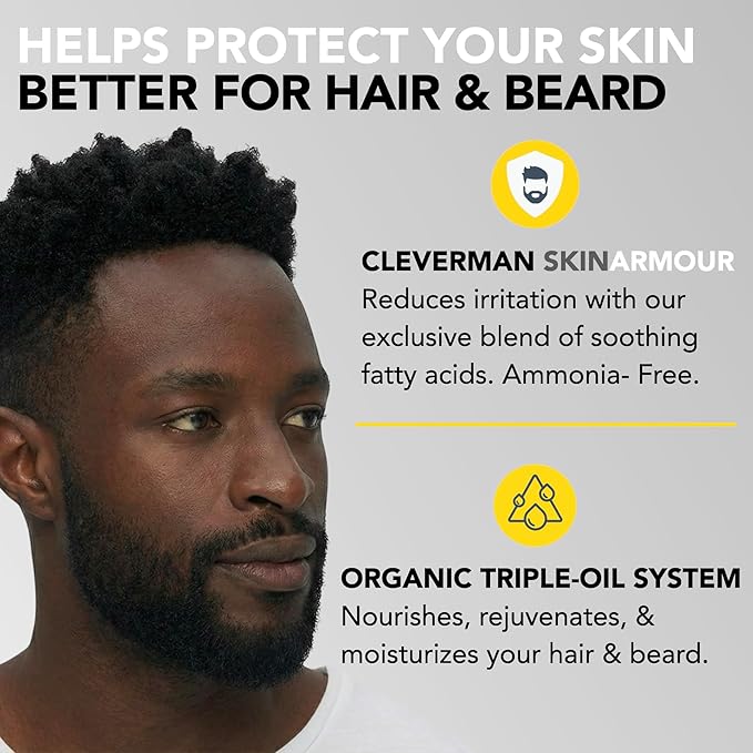 2X Pack Cleverman Hair & Beard Dye Kit for Men, All-in-One Reusable Mens Hair Color, Natural Gray Coverage, Ammonia-Free Beard Mustache Dye for Men (Jet Black for Black Men)