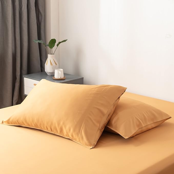 Bella Coterie | Luxury Bamboo Viscose Queen Size Pillowcase Set | 100% Organically Grown | Ultra Soft | Cooling | 2 Pcs [Marigold]