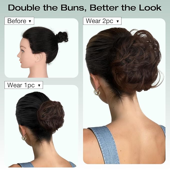 Messy Bun Hair Piece Wavy Curly Scrunchies Fluffy Donut Thick Updo Elegant Chignon Hairpieces for Women Girls, Platinum Blonde 1.4oz