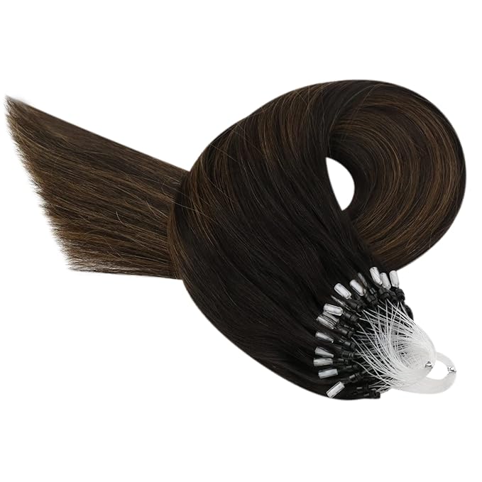 YoungSee Micro Loop Hair Extensions Real Human Hair Brown Microlink Hair Extensions Human Hair Dark Brown Balayage Bead Hair Extension Real Hair 22 Inch Ombre Micro-Bead Hair Extension Soft 50g 50s