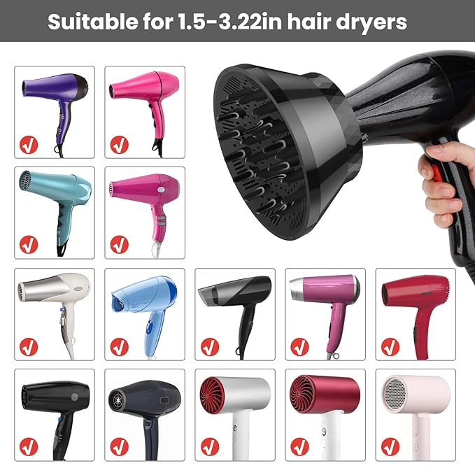 Segbeauty Universal Collapsible Hair Diffuser, Travel Foldable Adjustable Salon Fast Drying Blow Dryer Diffuser Attachment Portable for Thick Wavy Curly Hair Fit Most Blower 1.5"-3.22" Nozzle Black