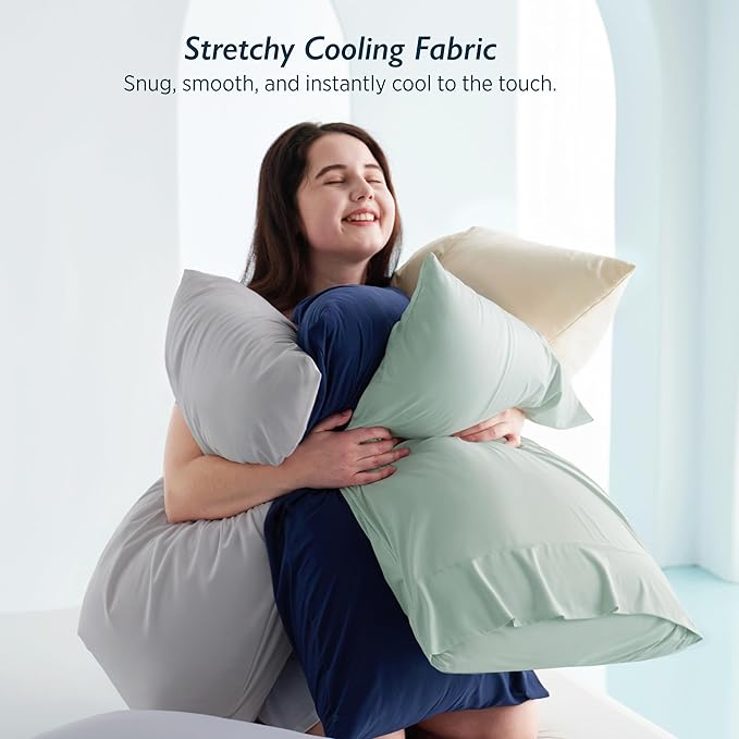 Breescape Cooling Pillow Cases Standard/Queen Size - BlendTek™ Dry & Cool Technology for Hot Sleepers and Night Sweats, 2 Pack Soft & Smooth Pillowcases for Hair & Skin Care, 20" x 30", Snow White