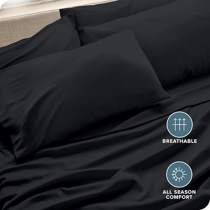 Bare Home 4 Pillowcases - Premium 1800 Ultra-Soft Collection - Bulk Pack - Double Brushed - Hypoallergenic - Wrinkle Resistant - Easy Care (Standard - 4 Pack, Black)