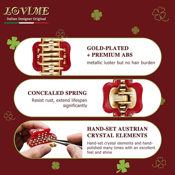 2026 Premium Durable Hair Claw Clip for Women, Original Italian Designed Strong Grip Hair Clips for Normal Fine Thin Hair, No Slip Jaw Clips with Gift Box for Christmas Birthday Girls, 1.7 Inch Red
