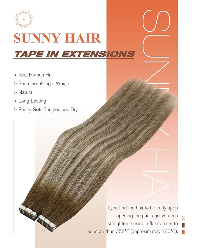 Sunny Hair Tape in Hair Extensions Medium Brown Balayage Blonde Tape in Hair Extensions Human Hair, 20 inch Remy Hair Extensions Tape in 20Pcs 50g