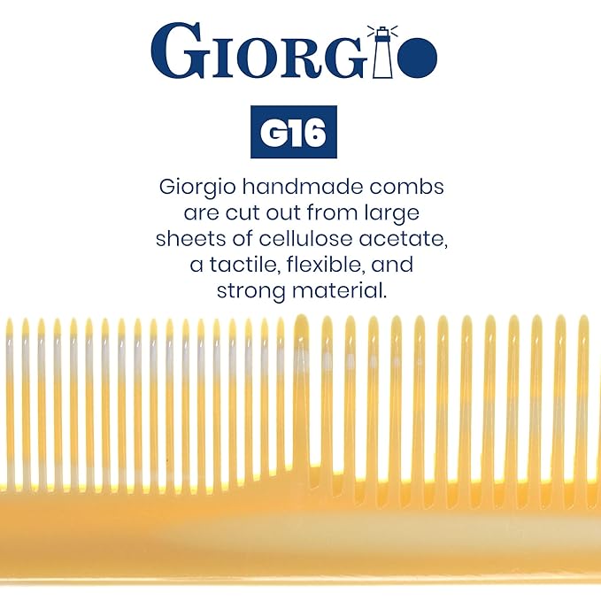 Giorgio GIVY16 Fine and Wide Tooth Handmade Detangler Comb - Hair Styling and Detangling Saw Cut Barber Comb for Men and Women