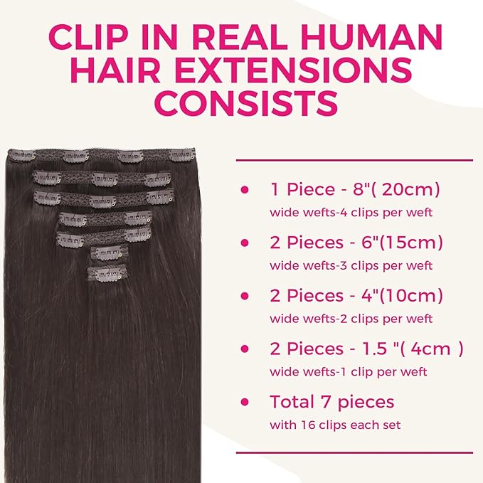 Lashey Clip in Hair Extensions Real Human Hair, 14 Inch 7pcs 120g #2 Dark Brown Straight Remy Human Hair Extensions Natural Thick Clip in Hair Extensions for Black Women