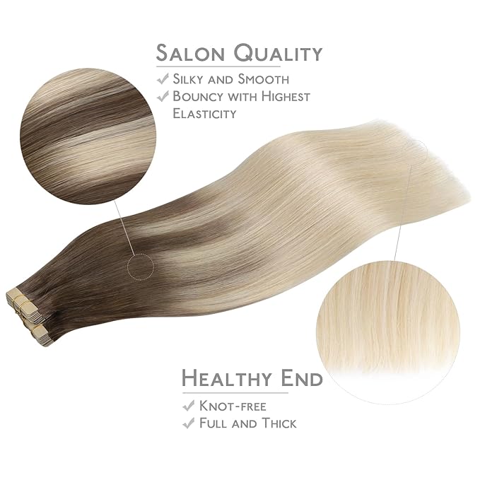 WENNALIFE Tape in Hair Extensions Human Hair, 40pcs 100g 14 inch Ombre Sandy Brown to Platinum Blonde Hair Extensions Real Human Hair Straight Tape in Extensions Invisible Human Hair Extensions