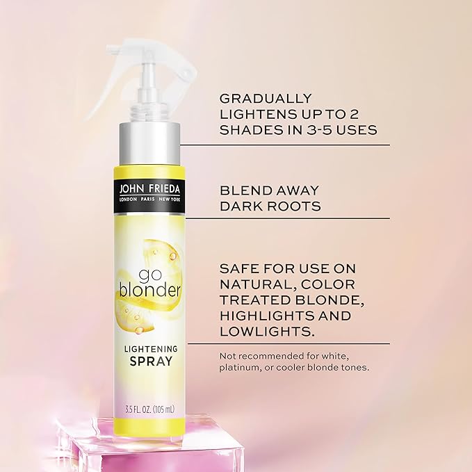 John Frieda Go Blonder Lightening Spray, Gradually Lightens Blonde Color, For Natural or Color-Treated Hair, Formulated with a Citrus Bontanical Blend, Paraben Free, 3.5 Oz, Pack of 2