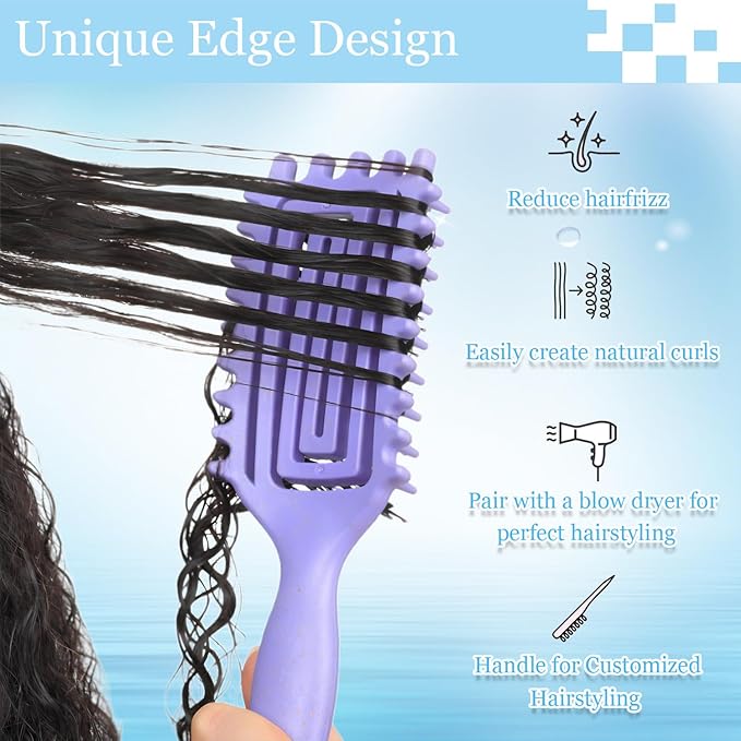 Curly Hair Brush,Curl Defining Brush plus 3 Pieces Hair Styling Comb Set(Slick Back Hair Brush,Rat Tail Comb,Edge Bristle Brush) Lightweight Vented for Combing, Shaping, Styling(Green)