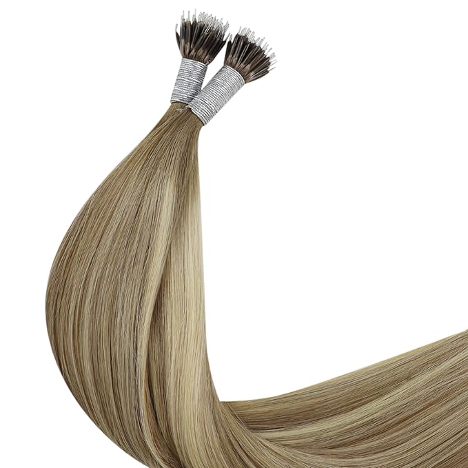 YoungSee Utip Hair Extensions Human Hair Balayage Light Brown Ombre Platinum Blonde U Tip Keratin Hair Extensions for Natural Looking Ktips Extension Real Human Hair Ombre Silky Straight 16In 1G/S 50G