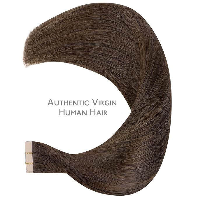 WENNALIFE Tape in Hair Extensions Human Hair Chocolate Brown Tape in Extensions, 10pcs 25g 18 inch Remy Invisible Tape Ins Straight Soft Real Human Hair Tape in Extensions Refill Set Extensions