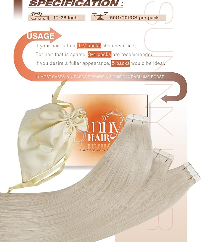 Sunny Hair Blonde Tape in Hair Extensions Human Hair, 24 inch Tape in Extensions Remy Tape ins Human Hair Extensions for Women 50g 20Pcs