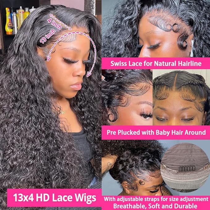 30 Inch Lace Front Wigs 180% Density Curly Wigs for Black Women 13x4 HD Transparent Lace Frontal Wigs Wet and Wavy Lace Front Wigs Pre Plucked with Natural Baby Hair