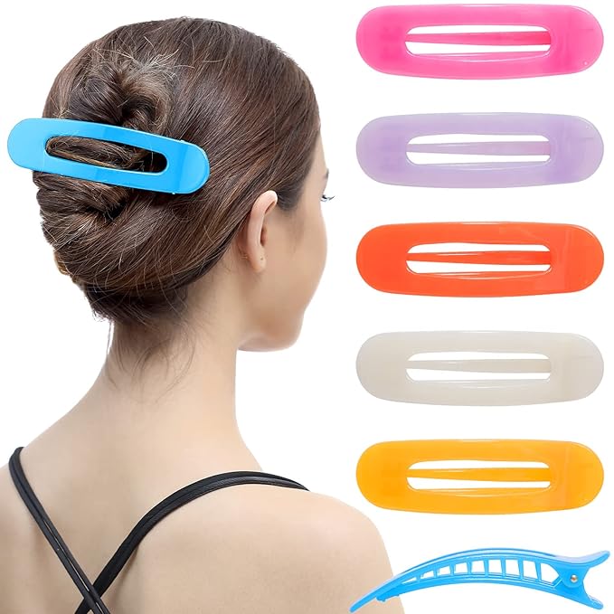 RC ROCHE 6 Pcs Flat Claw Hair Clips for Women Lay Down Barrettes No Crease Side Slide Thick Long Hair Duckbill French Against Head Jaw Claw Styling Jumbo Extra XL Clamp, Large Jelly Candy