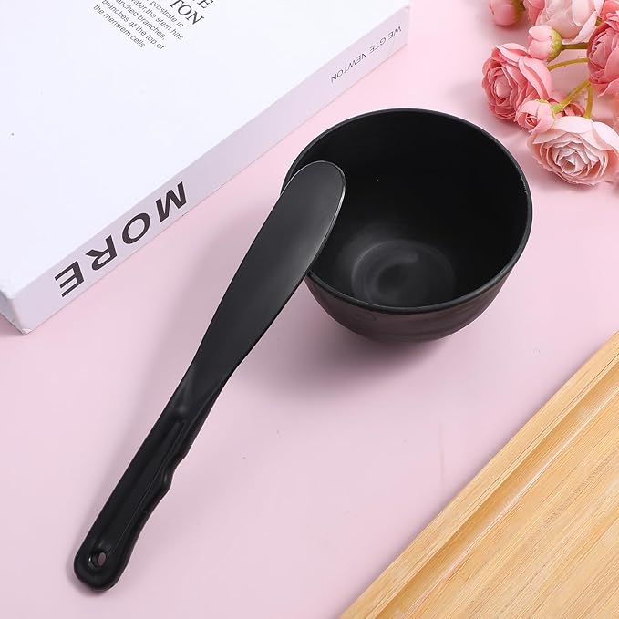 2 Pieces Rubber Facial Mask Mixing Bowl With Plastic Spatula Face Mask Bowl Silicone Mud Masks DIY Skin Care Cosmetic Mixing Tool For Home Beauty Salon Use, Black
