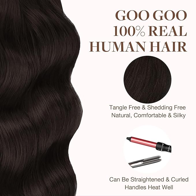 GOO GOO Tape in Hair Extensions Human Hair, 2 Dark Brown, 24inch 30g 10pcs, Skin Weft Seamless Invisible, Silky Straight with Thick Ends, Remy Human Hair