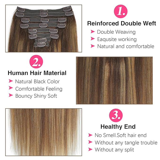 #4/27/4 Yaki Straight Clip in Hair Extensions Real Human Hair Omber Clip ins For Women Yaki Straight Clip on Hair(26inch,T1BP1B/30)
