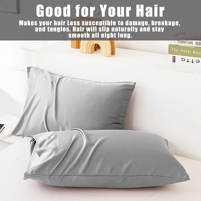 TELUS Pillow Cases King Size 2 Pack, Bamboo Rayon Cooling Pillowcases with Envelope Closure, Cool Breathable Pillow Case for Hot Sleepers & Night Sweats, 20x40 inch, Sliver Grey