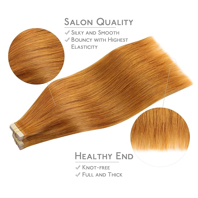 WENNALIFE Tape in Hair Extensions Human Hair, 40pcs 100g 16 inch Auburn Ginger Real Human Hair Straight Tape in Extensions Invisible Human Hair Extensions Reusable Real Hair Extensions