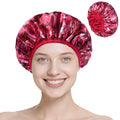Upgraded Waterproof Terry Shower Caps, Reusable Shower Cap for Women with Long Hair, Soft Absorbent Hair-Protecting Towel Lining Bath Cap, Large Leak-Proof Hair Cap with Fashionable Print Outer-Red
