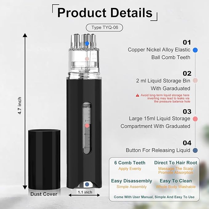 Minoxidil Applicator Comb,2Pcs Scalp Applicator Comb Set,Minoxidil Serum Liquid Massager To Promote Hair Growth,Roller Ball Scalp Massage Comb（Black）