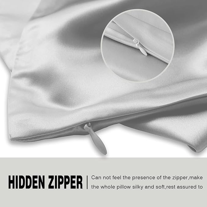 Natural Mulberry Silk Pillowcase for Hair and Skin Queen Size 20"X30" Silk Pillow Case with Hidden Zipper Soft Breathable Smooth Cooling Silk Pillow Covers for Sleeping(Silver Grey,Queen,1Pcs)