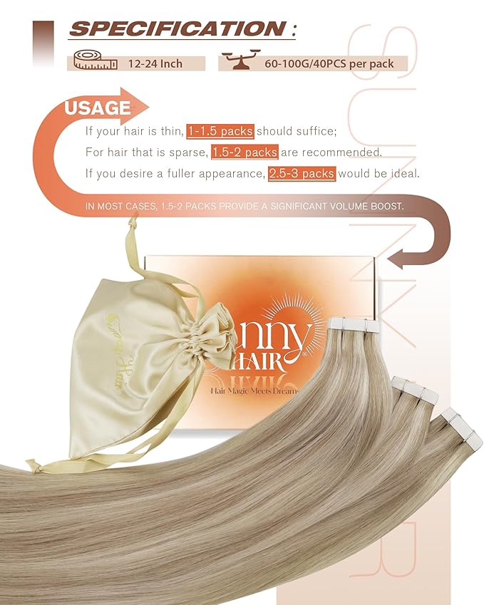 Sunny Hair Tape in Hair Extensions Real Human Hair Invisible Remy Hair Extensions Tape ins for Women Ash Blonde Highlight Bleach Blonde with Pink Hue 14 inch 40pcs 100g