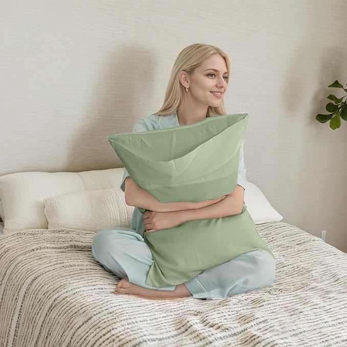 TELUS Pillow Cases Standard Size 2 Pack, Bamboo Rayon & Lyocell Pillowcase with Envelope Closure, Cooling Breathable Pillow Cover for Hot Sleeper & Night Sweats, 20x26 inch, Sage Green