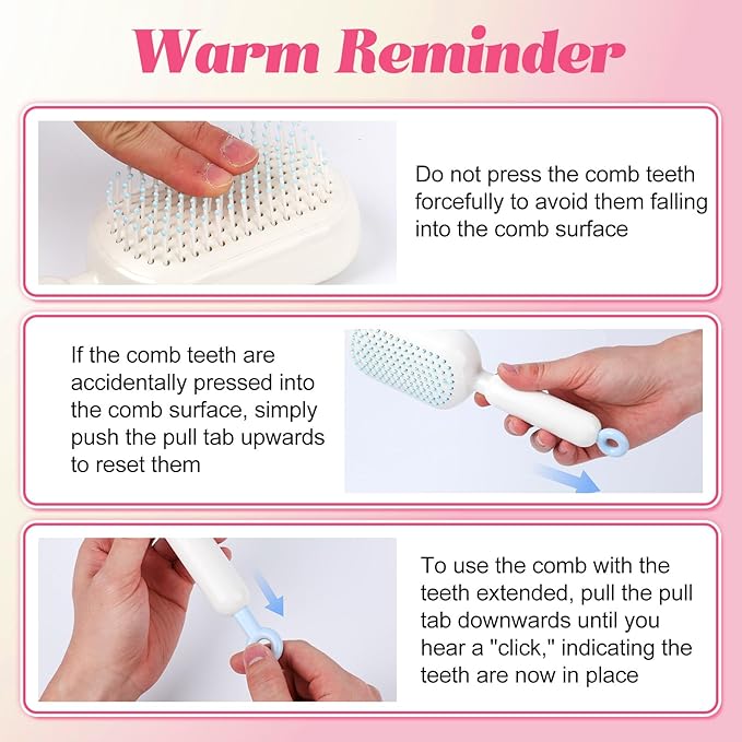 Self Cleaning Hair Brush, Retractable Cushion Massage Comb,Air Cushion Comb,Easy Clean,One-pull Clean Anti Static Brushs, Hairs Styling Tools for All Hairs Types (White)