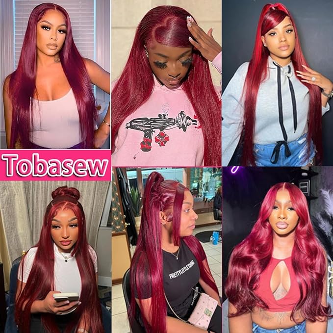 99J Burgundy Lace Front Wigs Human Hair 200 Density Straight 13x6 HD Transparent Lace Frontal Wigs Human Hair Pre Plucked Glueless Red Color Human Hair Lace Front Wigs for Women 30 Inch