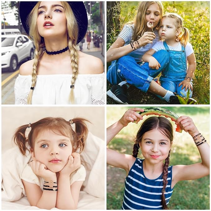DIYDEC 10PCS Hair Ties Bracelet for Women 5 Styles Soft Braided Boho Hair Bands Elastic No Damage Hair Ties for Girls thick Thin Long Curly Hair Accessories(Black and Grey)