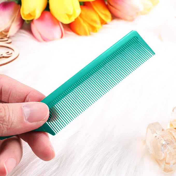 3 Packs Rat Tail Comb Steel Pin Rat Tail Carbon Fiber Heat Resistant Teasing Combs with Stainless Steel Pintail (Green)