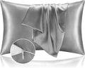 BEDELITE Satin Pillowcase with Zipper 2 Pack, Grey Pillow Cases Standard Size, Super Soft and Cooling Similar to Silk Pillow Cases, Gift for Women Men(20x26 Inches)