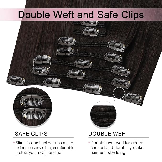 Pro2.0 Remy Clip in Extensions Real Human Hair Color #2 Dark Brown Remy Clip in Hair Extensions Real Human Hair 18inch 120g Thick 7pcs Seamless Double Weft for Women（#2-18inch）