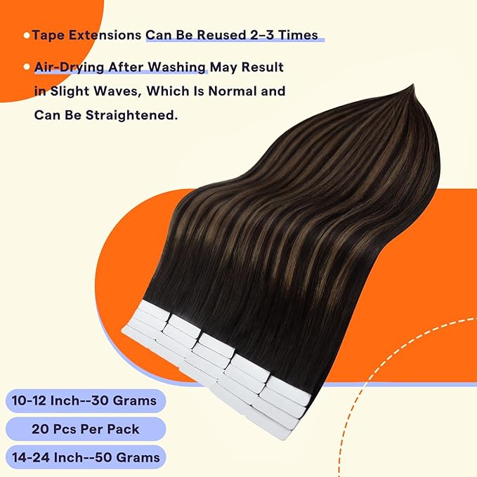 Full Shine Human Hair Tape ins Human Hair Extensions Brown Ombre with Shadow Roots 2/8/2 Tape in Extensions 14 Inch Hair Extensions Tape in Human Hair 50g 20pcs Seamless Extensions