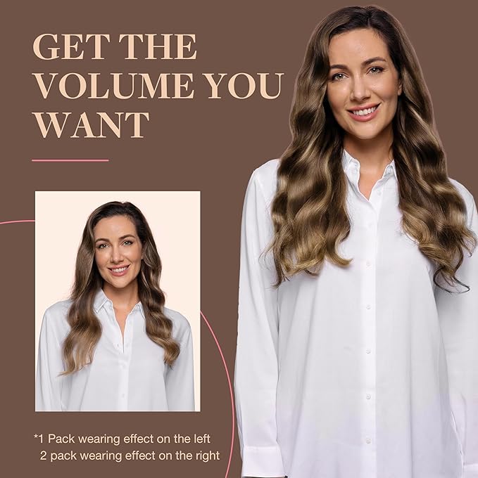 GOO GOO Clip in Hair Extensions Real Human Hair, Remy Human Hair Extensions Clip ins for Women, Natural Human Hair, 24inch 120g 7Pcs, 4/27/4 Balayage Chocolate Brown to Caramel Blonde