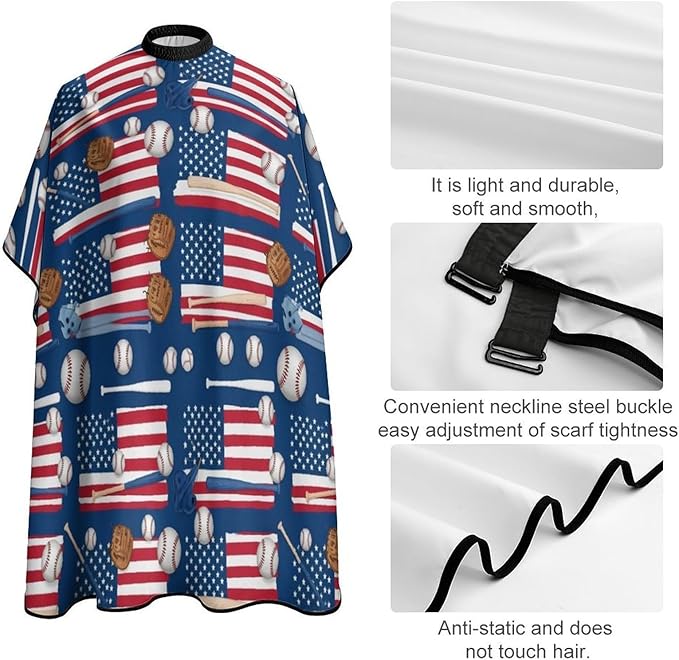 Hair Dressing Gown Cape Baseball Sport American Flag Hair Cutting Cloak, Adjustable Salon Cape Apron for Barbers, Easy Clean