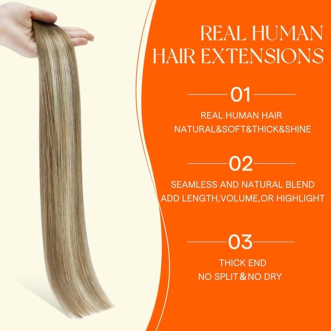 Full Shine Injected Real Human Hair Tape in Extensions Color Dark Brown 3 Fading to 8 and 22 Blonde 24 Inch Machine Remy seamless Tape in Hair Extensions 20 Pcs 50G Long Straight for Wedding