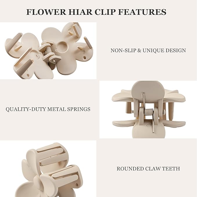 3 Styles 12PCS Hair Clips for Women Small Medium Big Claw Clips for Thin Thick Hair 4.6'' Flat Hair Claws 2'' Rectangle Hair Claw Small Flower Clips Combination |Hair Accessories for Women