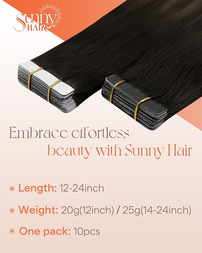 Sunny Hair Tape in Hair Extensions Real Human Hair Invisible Remy Hair Extensions Tape ins for Women Natural Black Ombre Dark Brown Balayage Ash Blonde 22 inch 25G