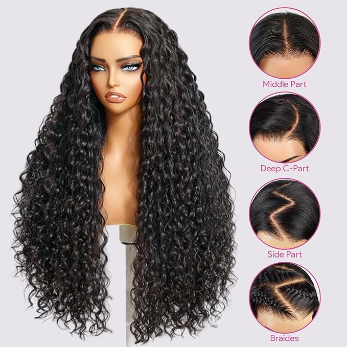 210% Density 13x6 Full Lace Frontal Wigs Human Hair 12A Deep Wave Brazilian Virgin Human Hair Pre Plucked HD Transparent Lace Glueless Wigs 24 Inch