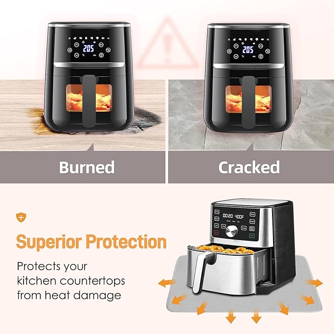 Heat Resistant Mat for Air Fryer, 15 x 18in Heat Resistant Mat for Countertop, Fireproof Silicone Countertop Protector Appliance Slider for Air Fryer, Coffee Maker, Toaster, Oven (Grey)