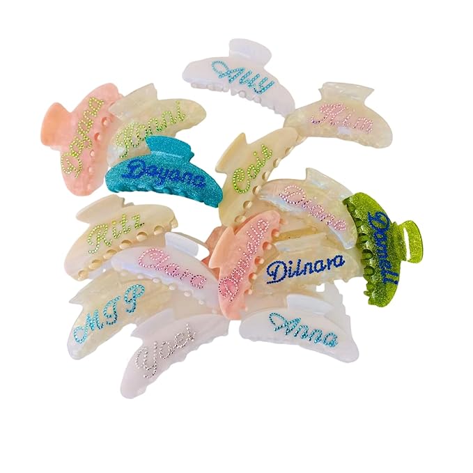Personalized Hair Claw Clips with Rhinestones - Custom Bridal Claw Clips (Pearl Yellow)