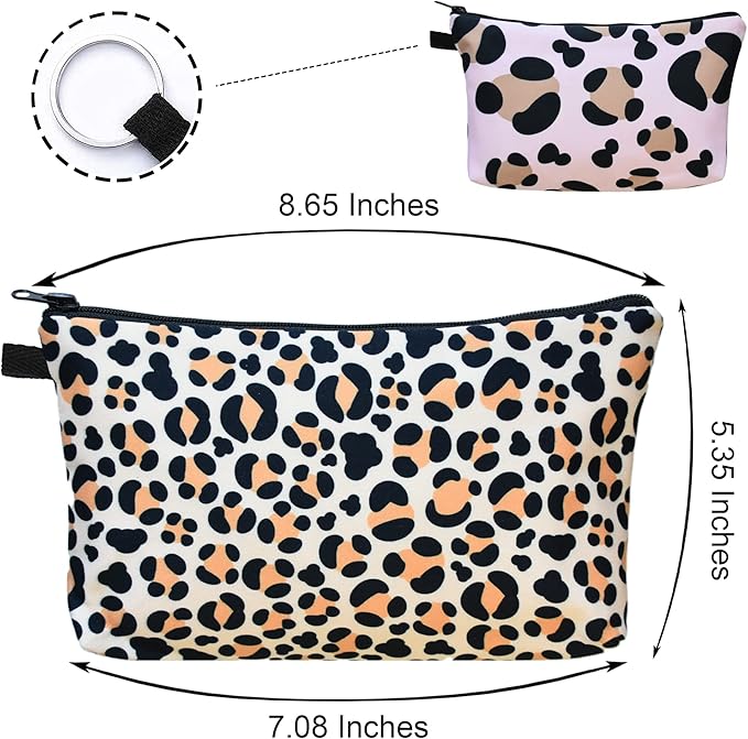 2 Pcs Cosmetic Bag for Women Small Make Up Bag Waterproof Travel Toiletries Pouch with Zipper for Organizing Small Items, Gift Bags for Birthday Christmas(Leopard Print)