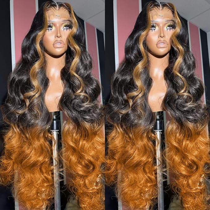 200% Density 13x6 Lace Front Wigs Human Hair Pre Plucked Body Wave HD Transparent Ombre Lace Front Wigs Glueless Wigs Human Hair 13x6 Balayage Wigs Human Hair Wigs For Women 30 Inch