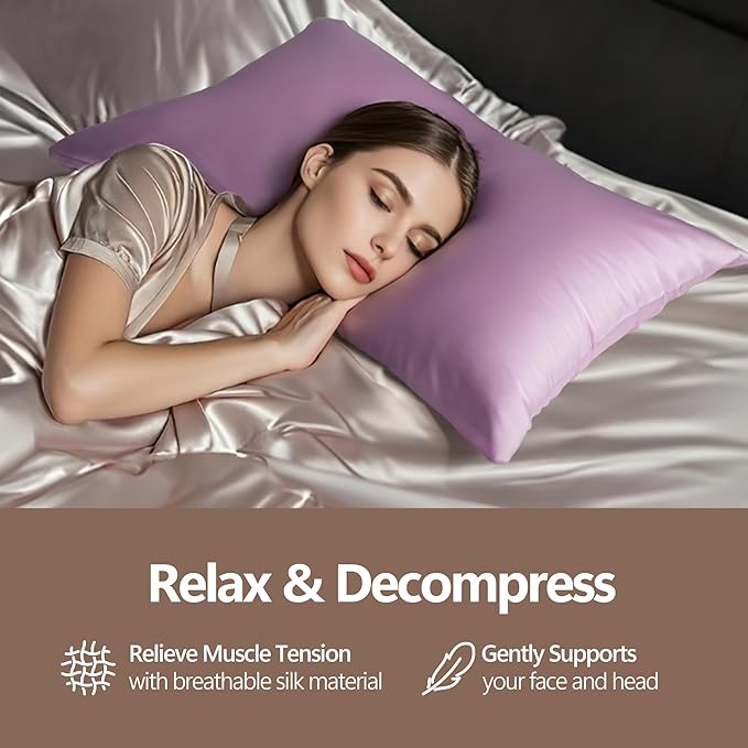 Luxury 6A Mulberry Silk Pillowcase & Silk Pillow Case for Hair & Skin – Anti-Wrinkle, Hidden Zipper– Best Beauty Sleep Solution for Women(Purple, King)