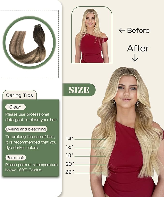 SURNEL Injection Tape in Extensions Real Human Hair 18Inch Dark Brown to Dirty Blonde Invisible Tape in Extensions 20 Pcs 40g(#2618,18)