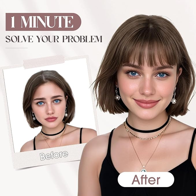 MY-LADY Human Hair Toppers for Women Real Human Hair with Bangs Thin 8.5 * 8.5CM Mono Base Clip in Remy Hairpieces Light Weight 10 Inch Dark Brown