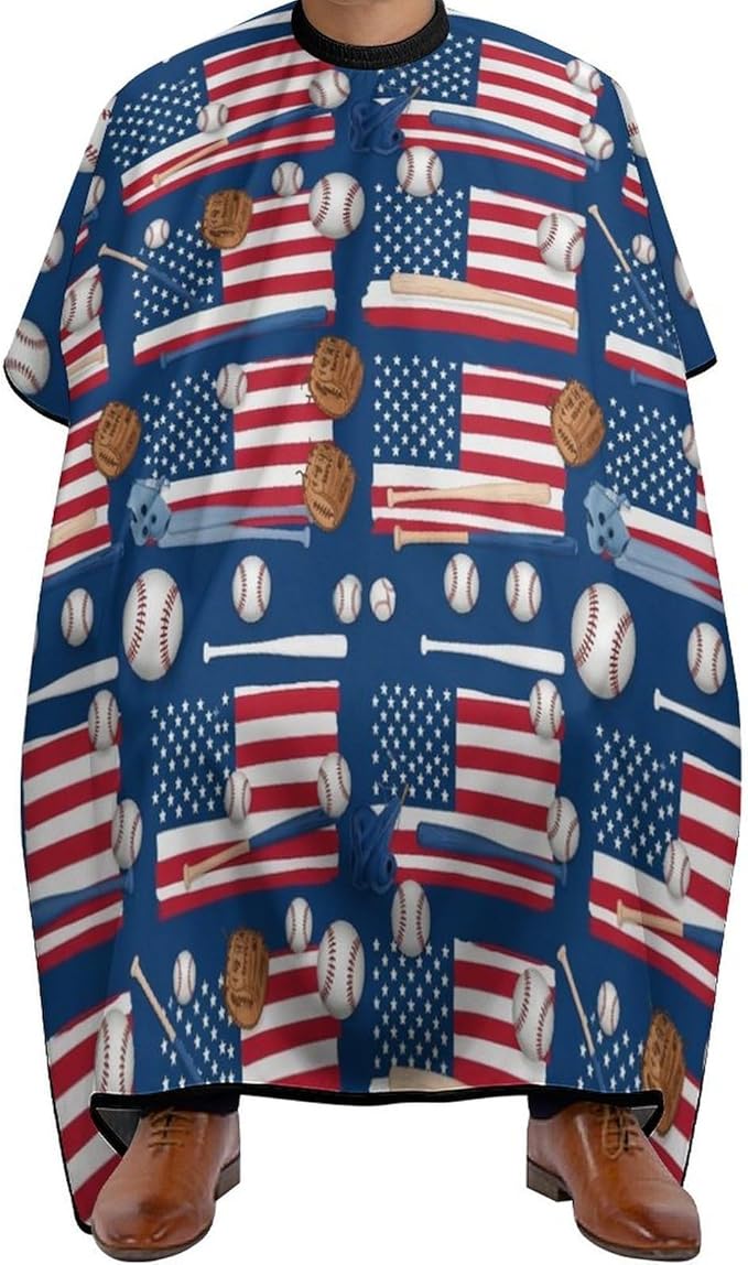 Hair Dressing Gown Cape Baseball Sport American Flag Hair Cutting Cloak, Adjustable Salon Cape Apron for Barbers, Easy Clean